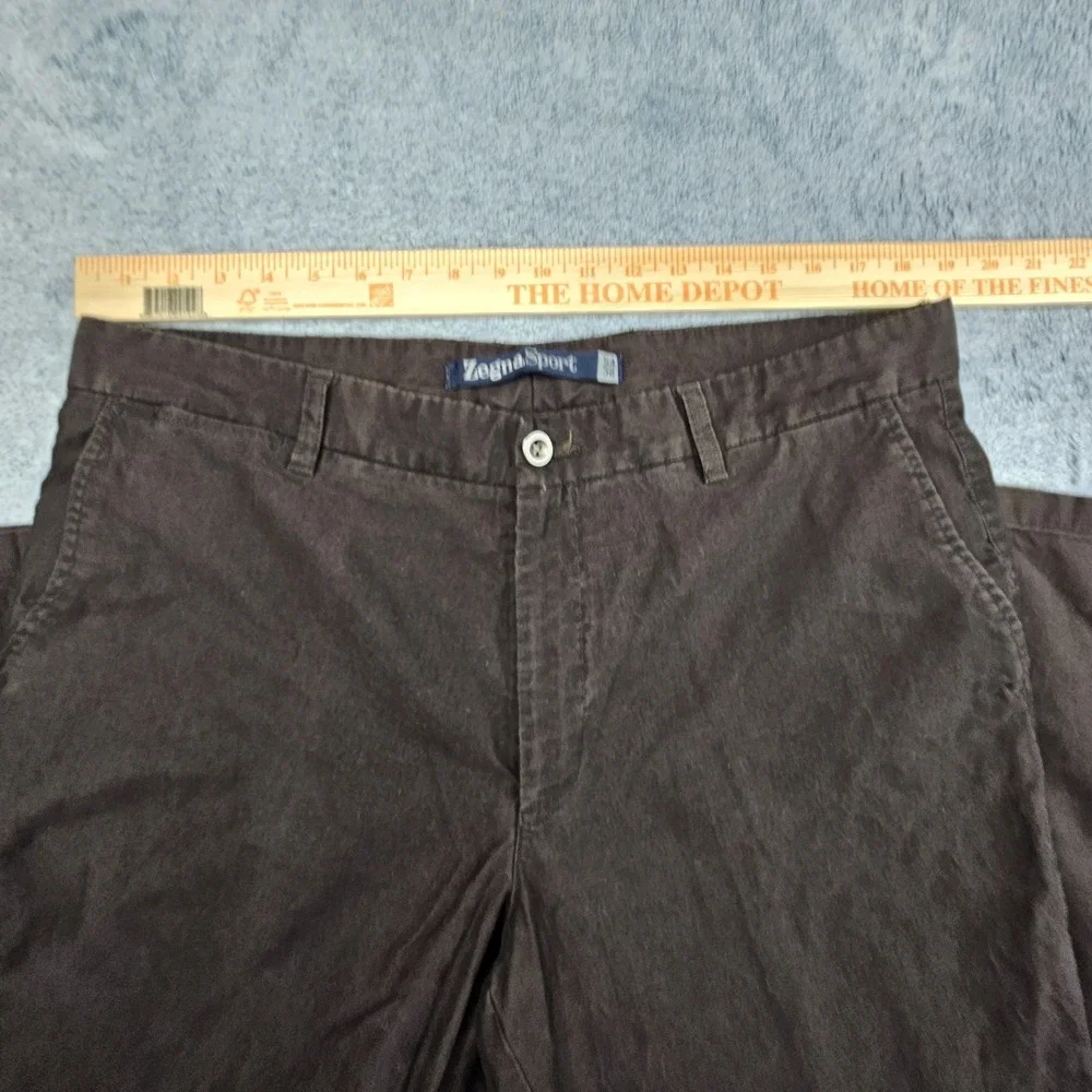 Ermengildo Zegna Sport Pants Mens 38x35 Brown 100% Cotton Trousers Flat Front